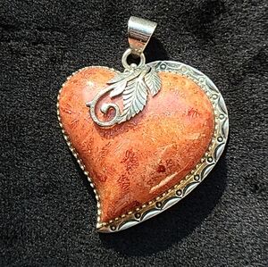 Vintage Natural Stone Sterling Silver Heart Pendant